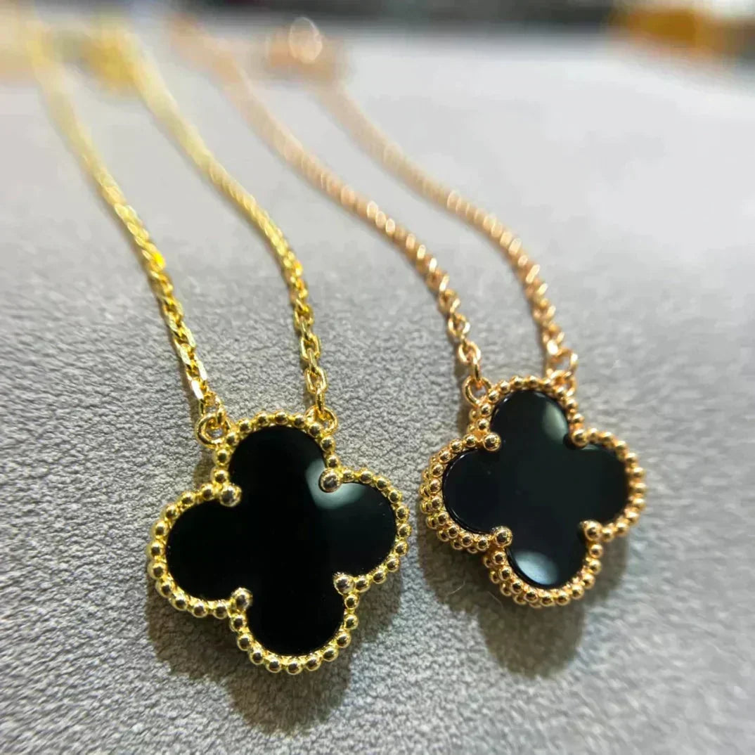 [⭐Maelin]CLOVER 15MM BLACK ONYX SINGLE FLOWER NECKLACE