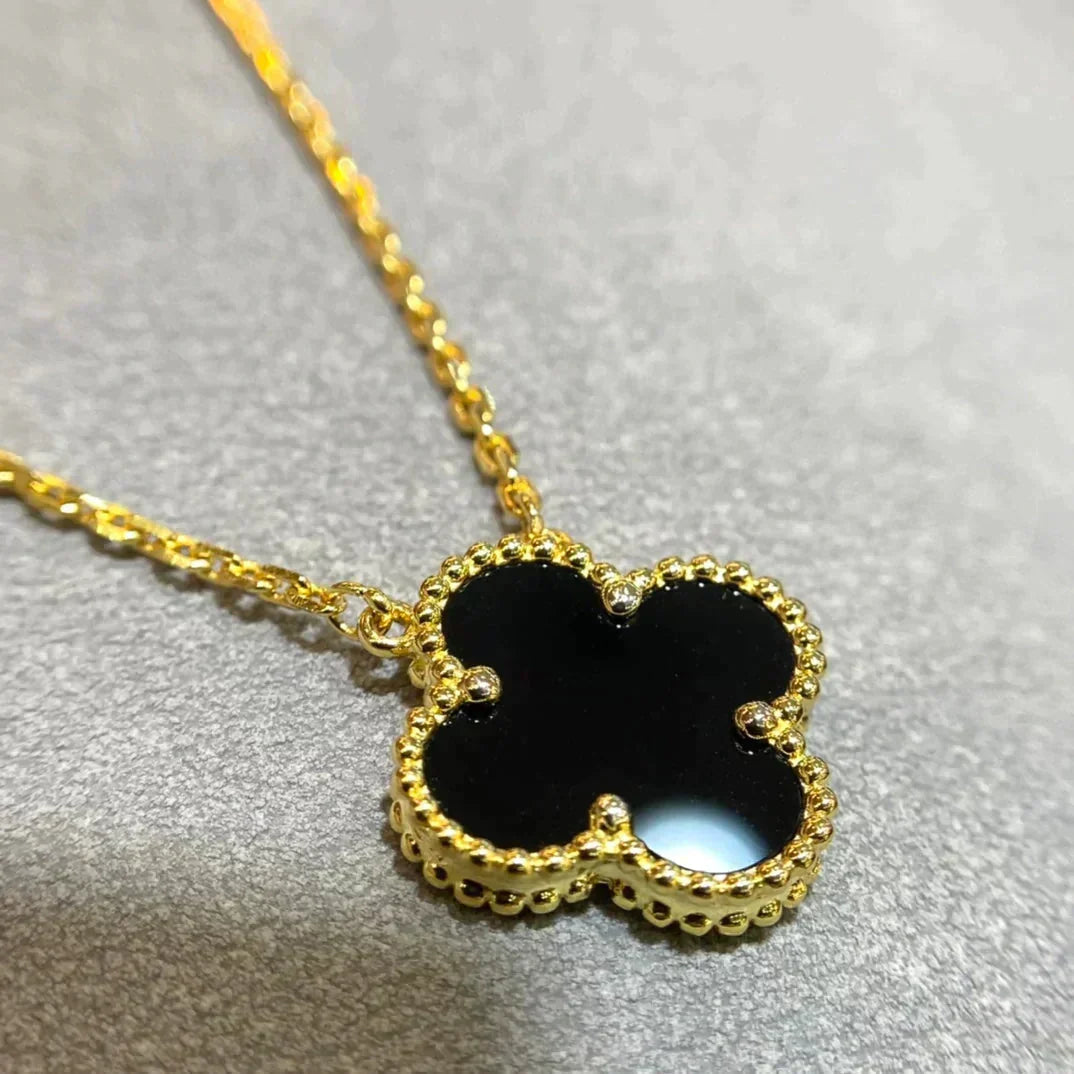[⭐Maelin]CLOVER 15MM BLACK ONYX SINGLE FLOWER NECKLACE
