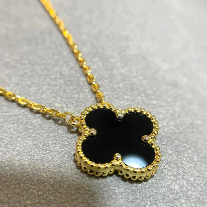 [⭐Maelin]CLOVER 15MM BLACK ONYX SINGLE FLOWER NECKLACE