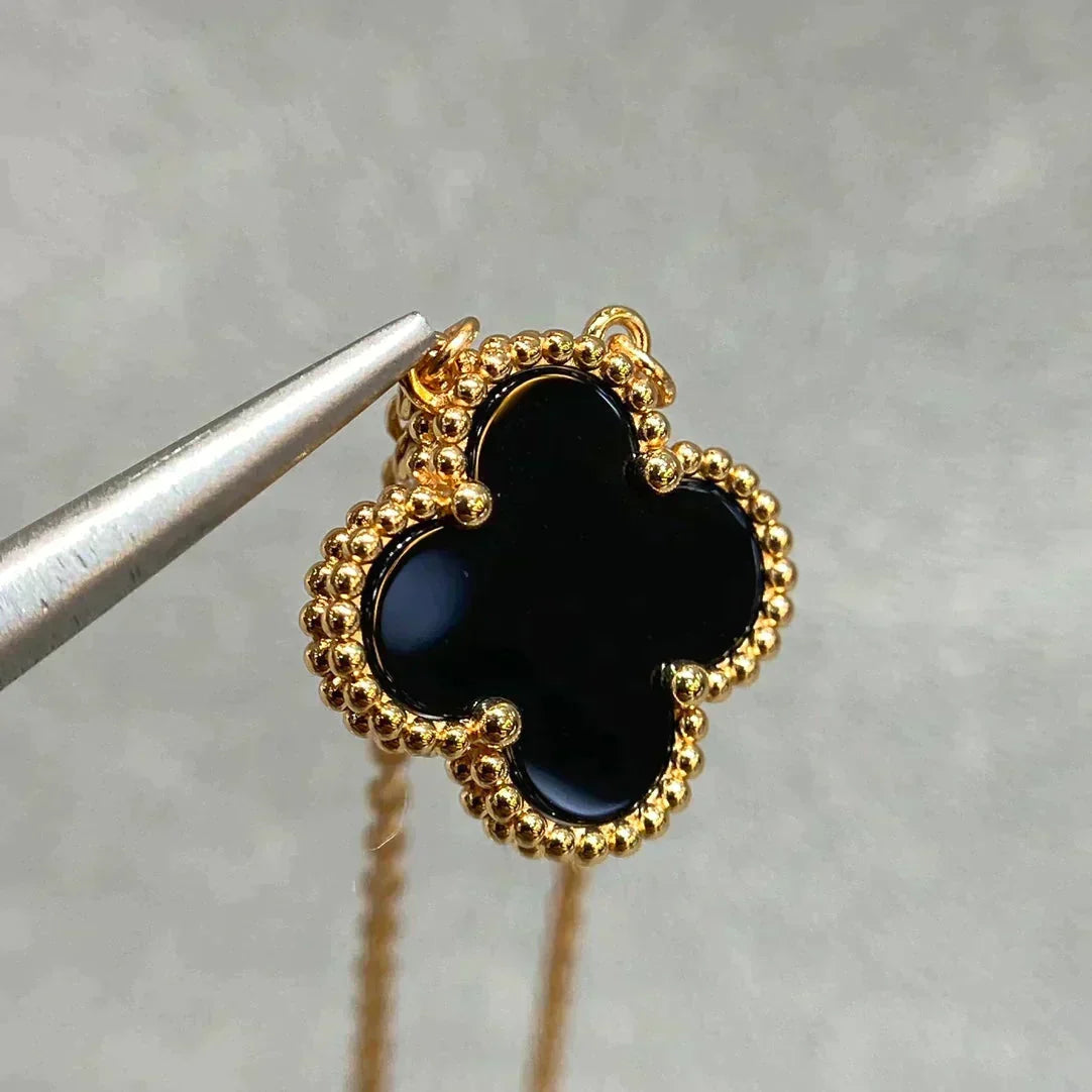 [⭐Maelin]CLOVER 15MM BLACK ONYX SINGLE FLOWER NECKLACE