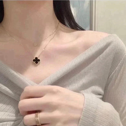[⭐Maelin]CLOVER 15MM BLACK ONYX SINGLE FLOWER NECKLACE