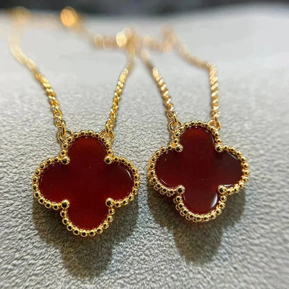 [⭐Maelin]CLOVER 15MM CARNELIAN SINGLE FLOWER NECKLACE