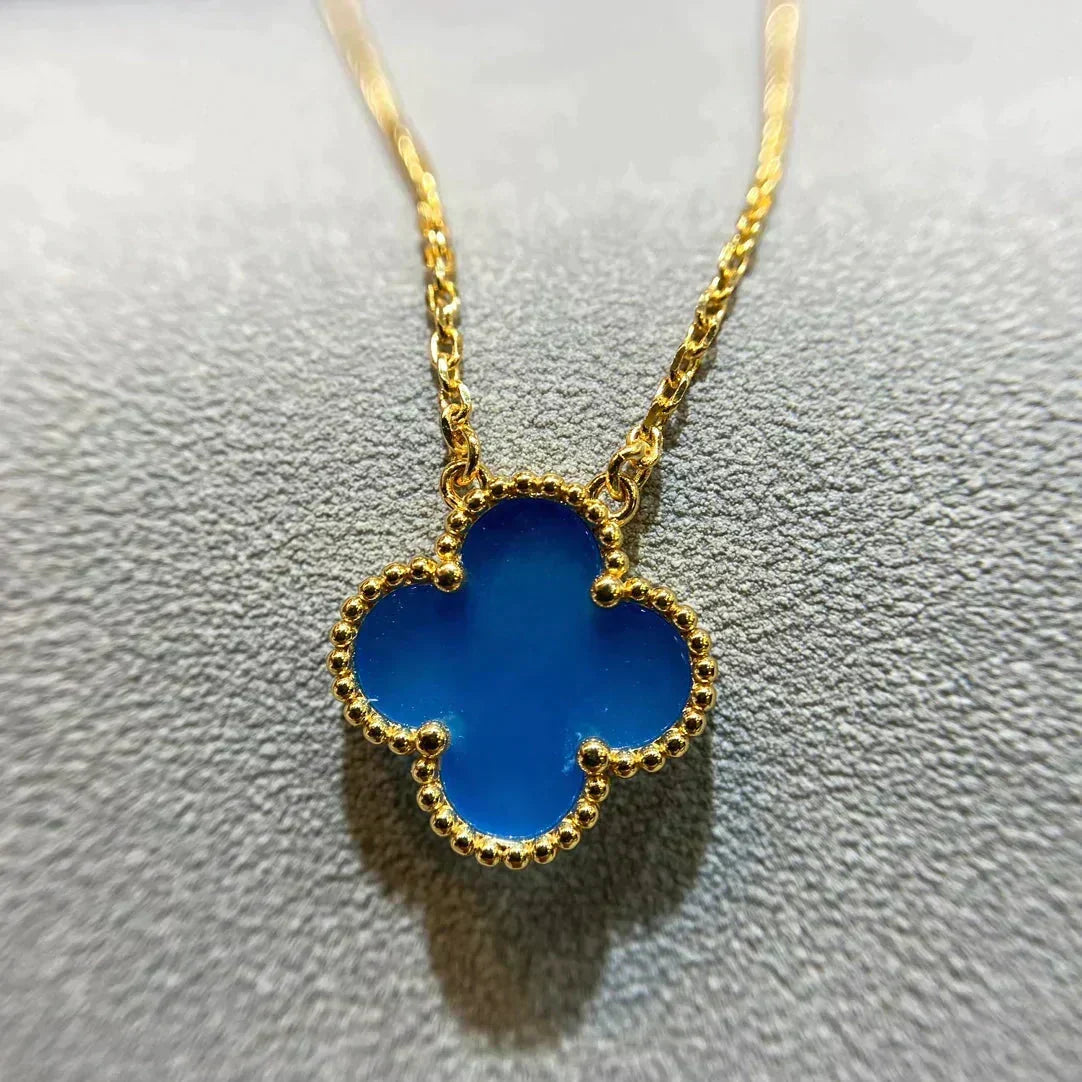 [⭐Maelin]CLOVER 15MM BLUE AGATE NECKLACE