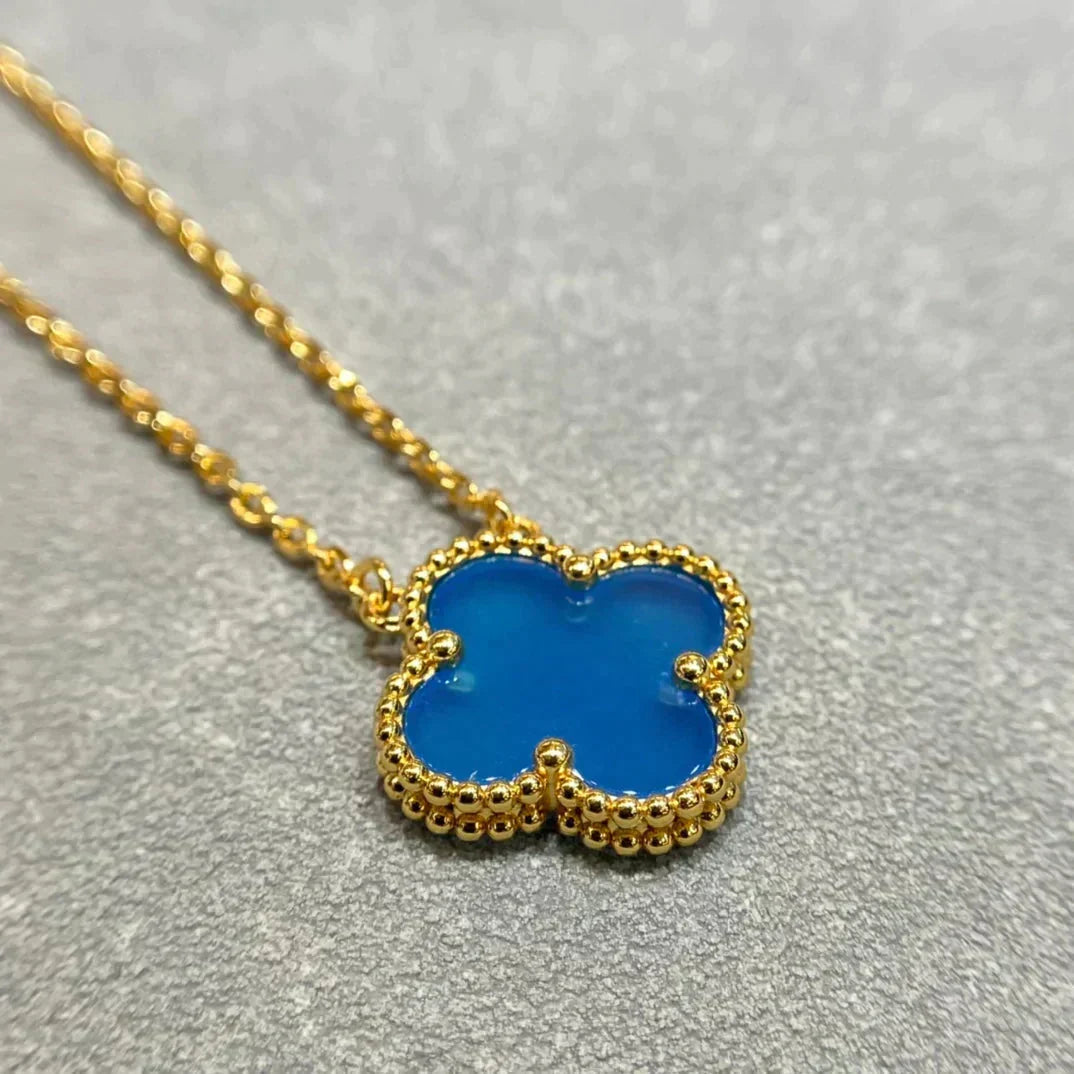 [⭐Maelin]CLOVER 15MM BLUE AGATE NECKLACE