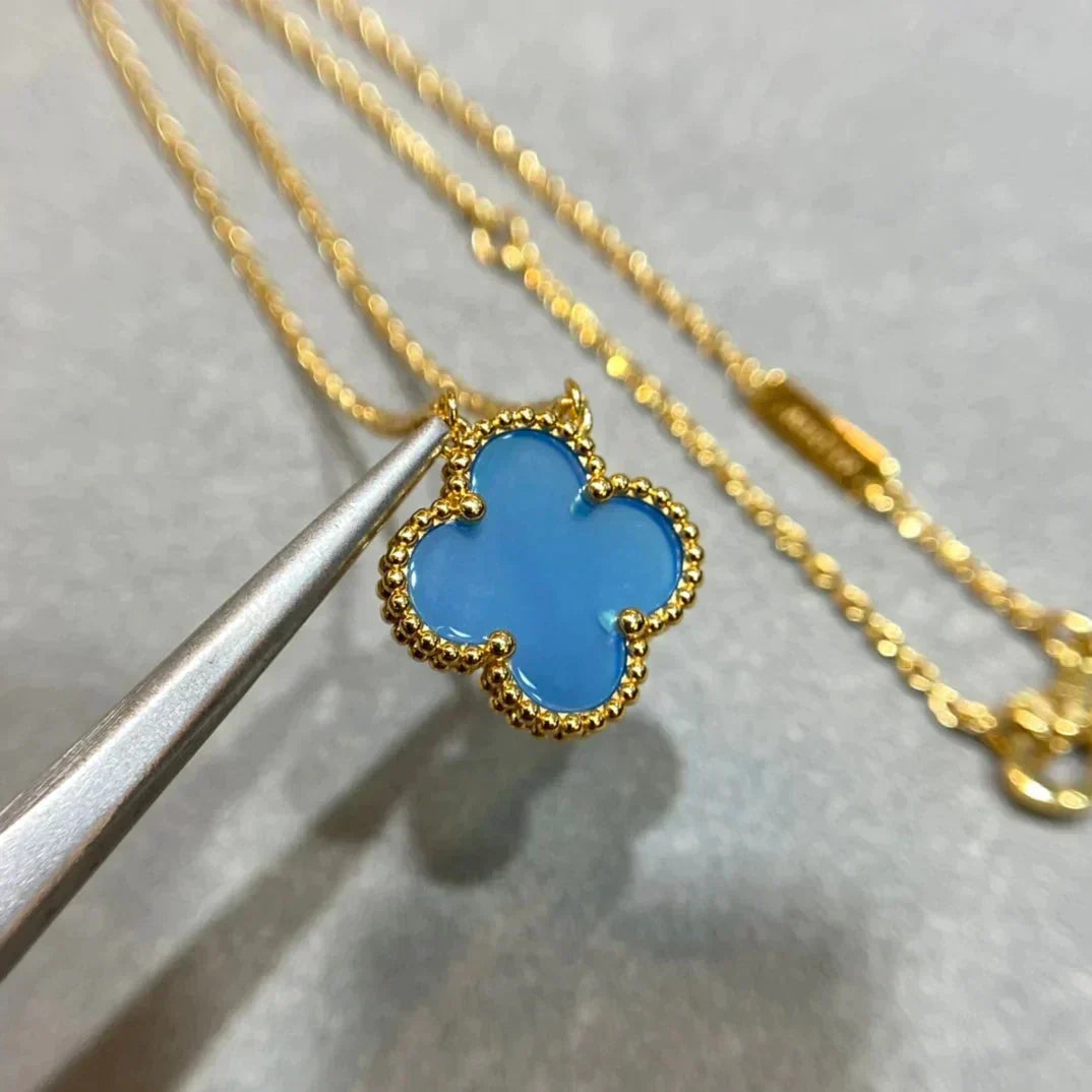 [⭐Maelin]CLOVER 15MM BLUE AGATE NECKLACE