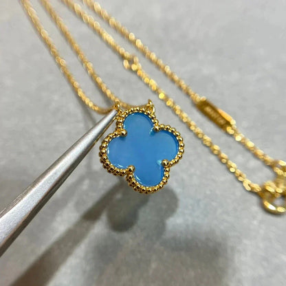 [⭐Maelin]CLOVER 15MM BLUE AGATE NECKLACE