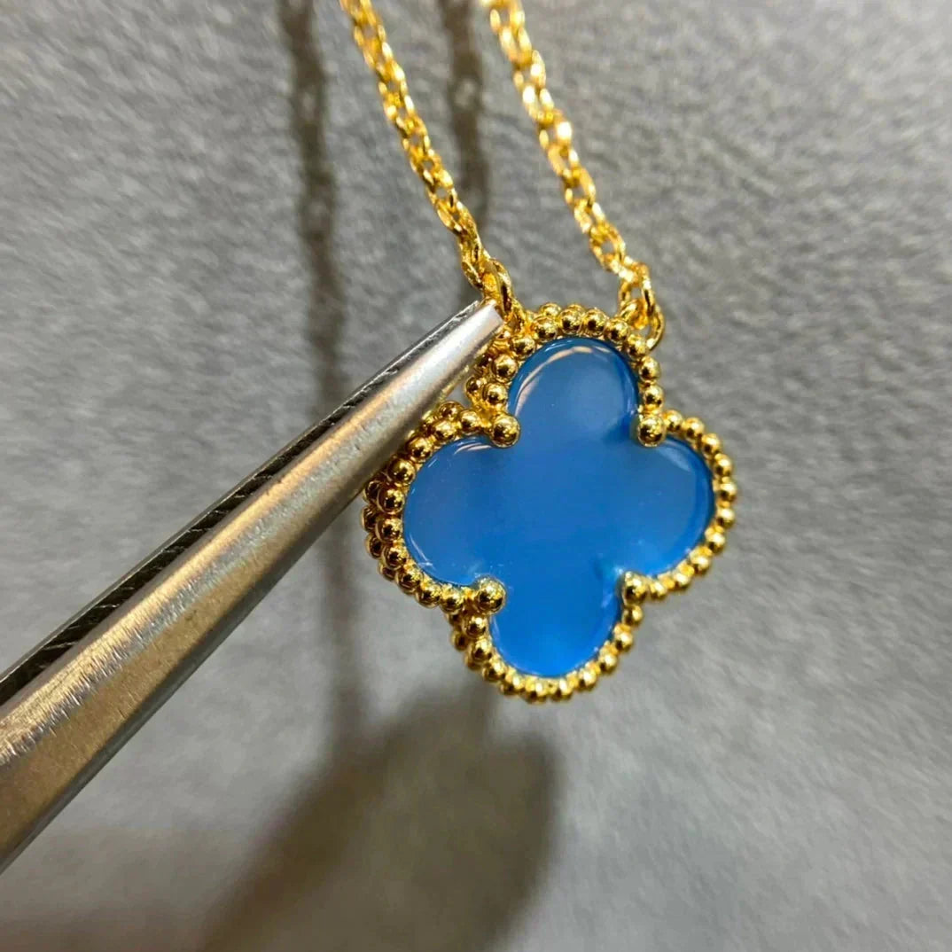 [⭐Maelin]CLOVER 15MM BLUE AGATE NECKLACE