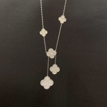 [⭐Maelin]CLOVER 5 MOTIFS SILVER DIAMONDS NECKLACE