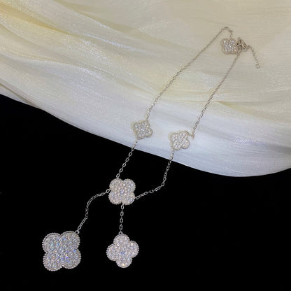 [⭐Maelin]CLOVER 5 MOTIFS SILVER DIAMONDS NECKLACE