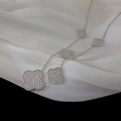 [⭐Maelin]CLOVER 5 MOTIFS SILVER DIAMONDS NECKLACE