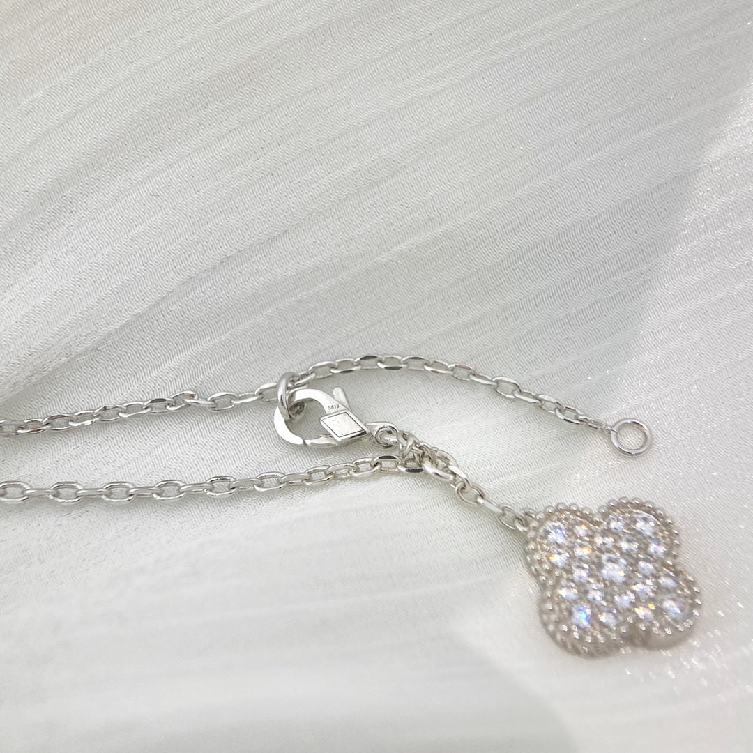 [⭐Maelin]CLOVER 5 MOTIFS SILVER DIAMONDS NECKLACE