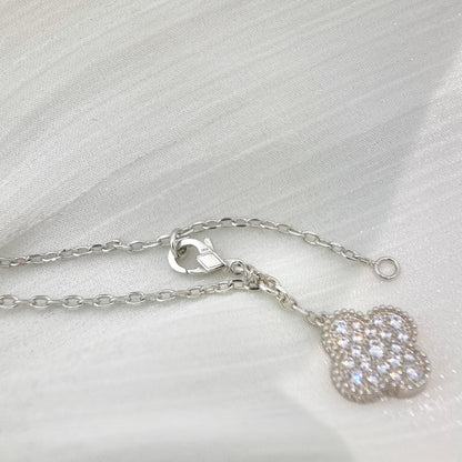 [⭐Maelin]CLOVER 5 MOTIFS SILVER DIAMONDS NECKLACE