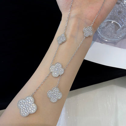 [⭐Maelin]CLOVER 5 MOTIFS SILVER DIAMONDS NECKLACE