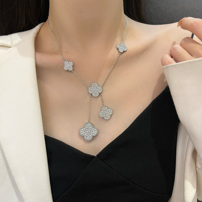 [⭐Maelin]CLOVER 5 MOTIFS SILVER DIAMONDS NECKLACE