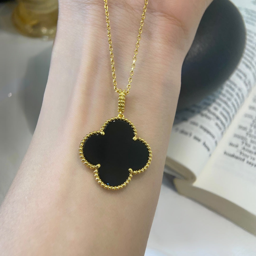 [⭐Maelin]CLOVER 25MM NECKLACE GOLD ONYX