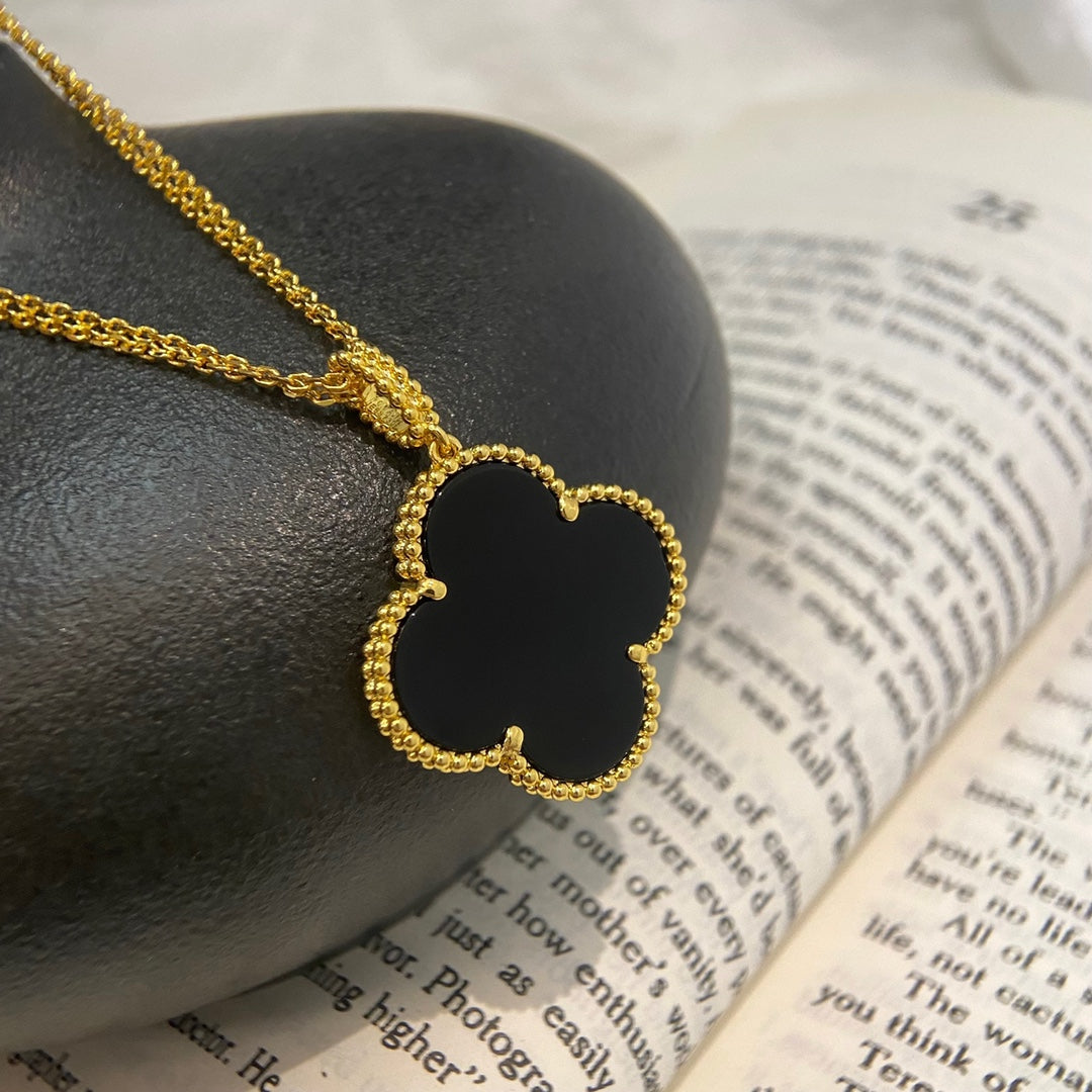 [⭐Maelin]CLOVER 25MM NECKLACE GOLD ONYX