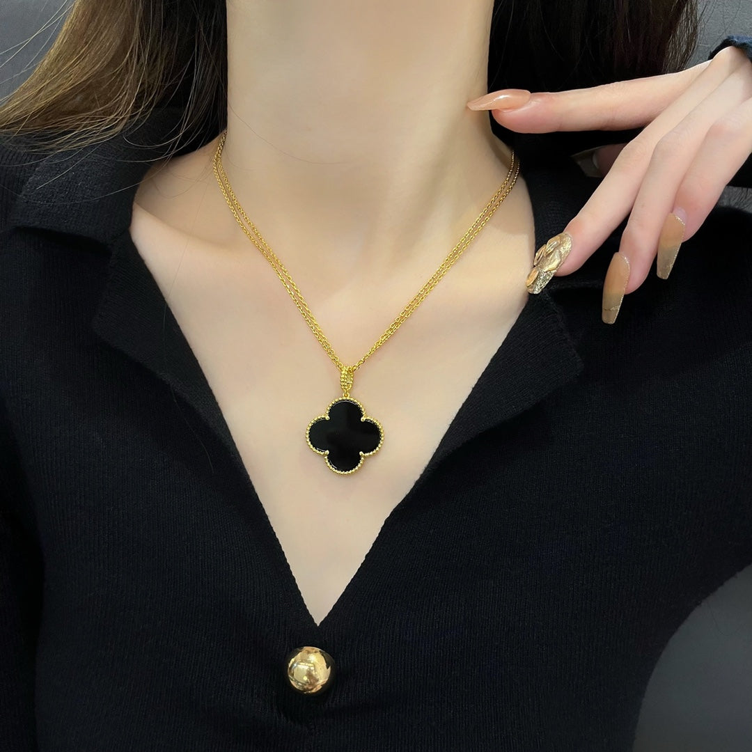 [⭐Maelin]CLOVER 25MM NECKLACE GOLD ONYX