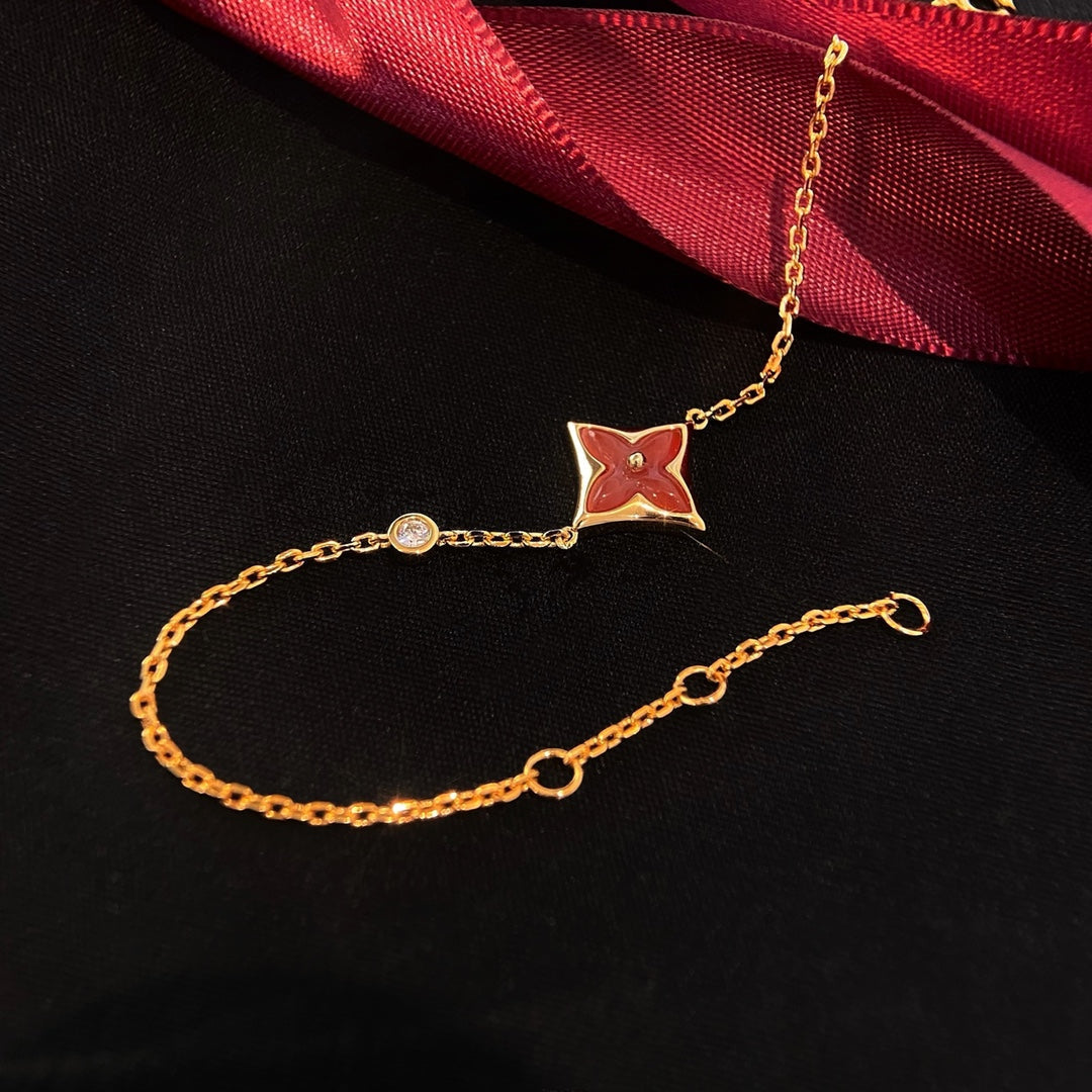 [⭐Maelin]COLOR STAR CARNELIAN PINK GOLD DIAMOND BRACELET