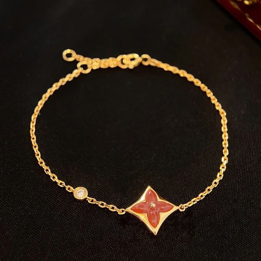 [⭐Maelin]COLOR STAR CARNELIAN PINK GOLD DIAMOND BRACELET