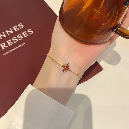 [⭐Maelin]COLOR STAR CARNELIAN PINK GOLD DIAMOND BRACELET