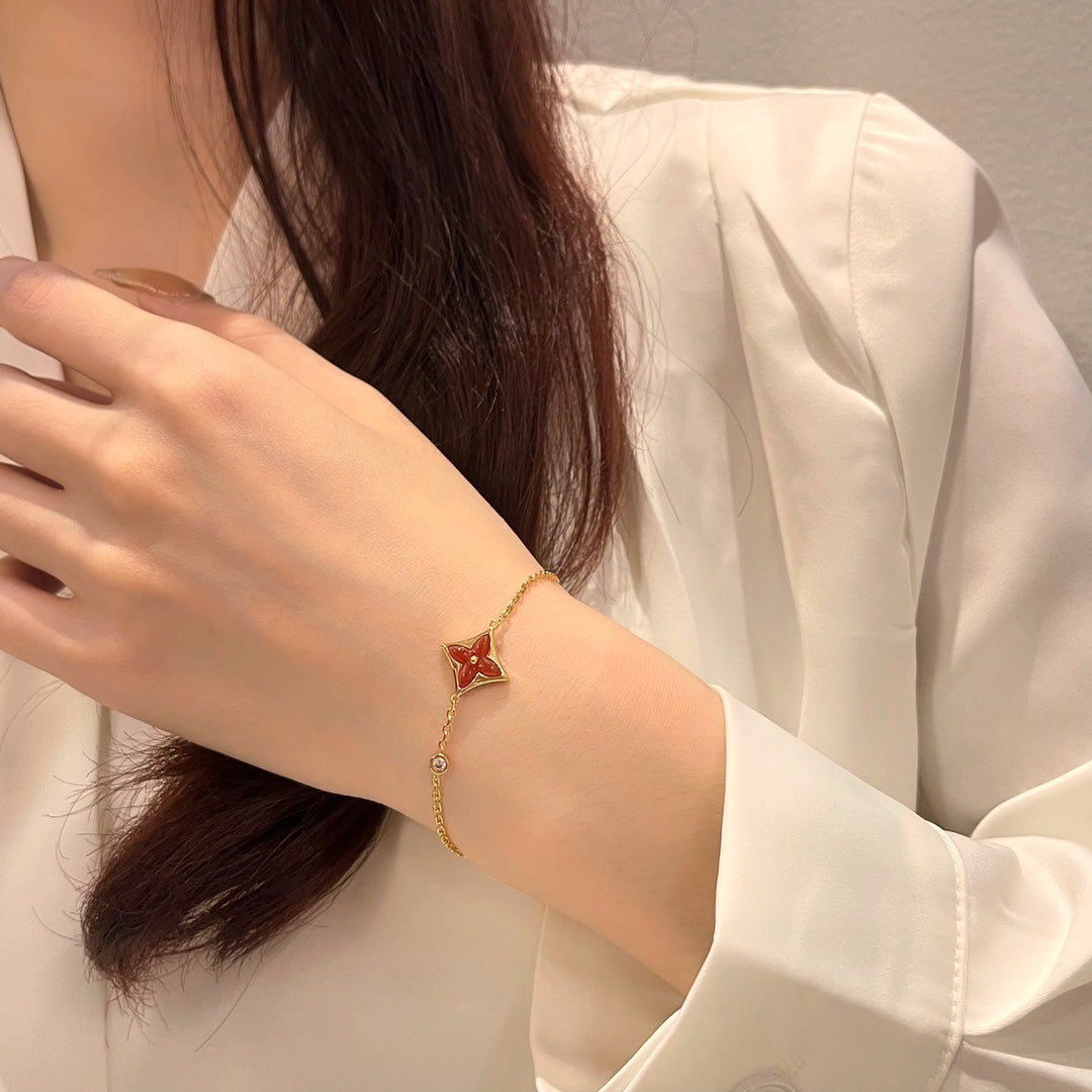 [⭐Maelin]COLOR STAR CARNELIAN PINK GOLD DIAMOND BRACELET
