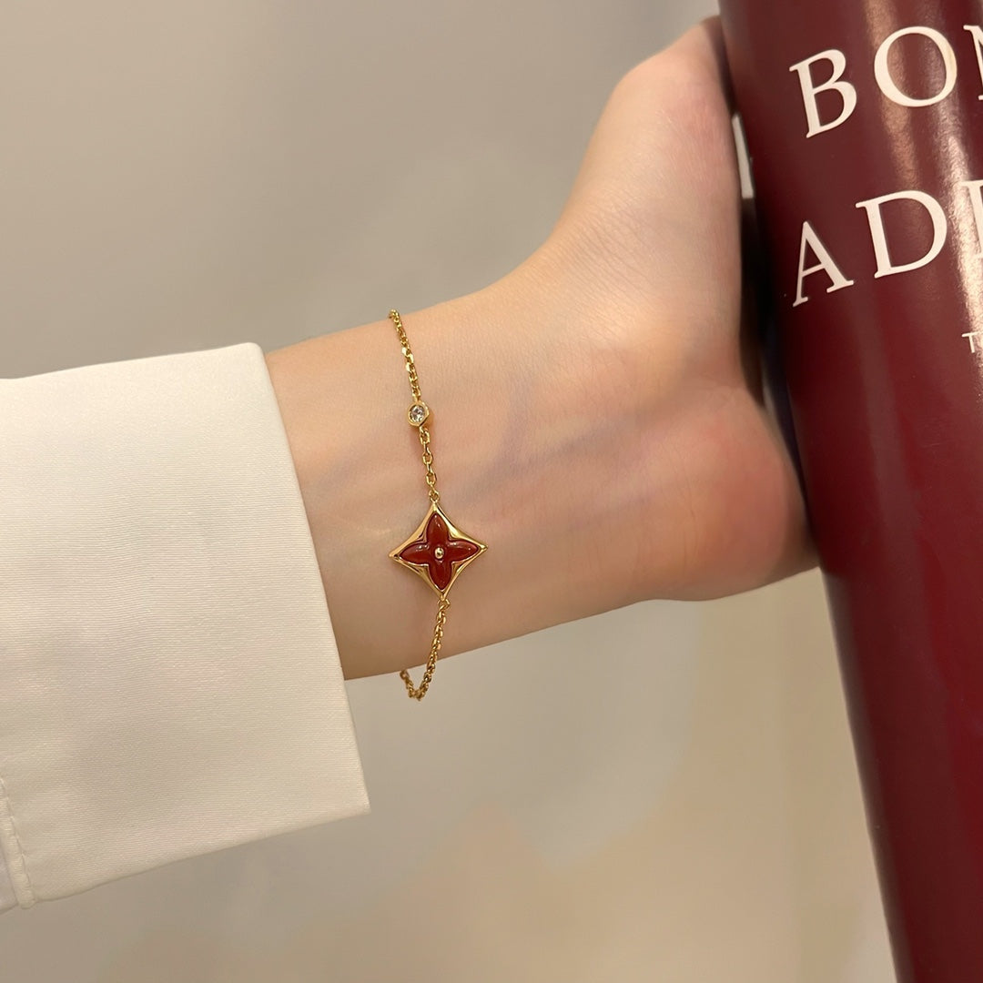 [⭐Maelin]COLOR STAR CARNELIAN PINK GOLD DIAMOND BRACELET