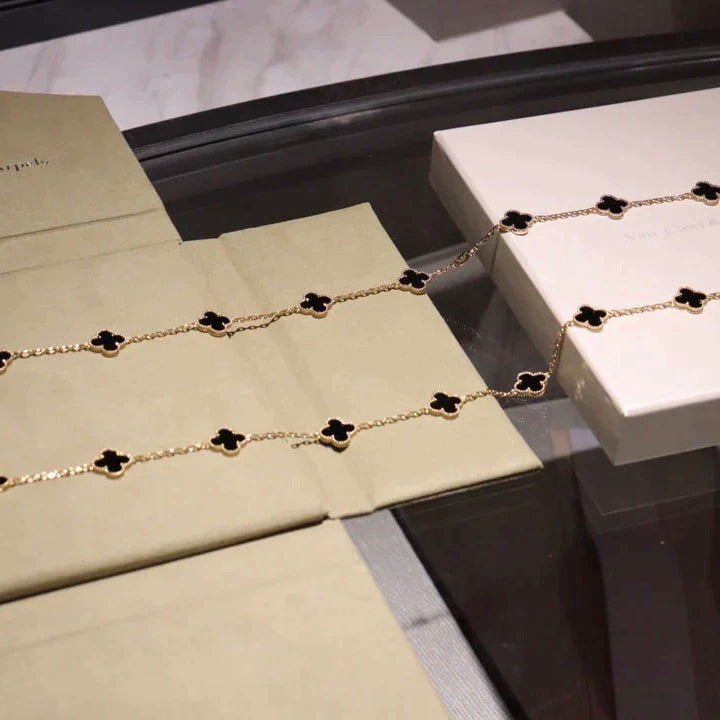 [⭐Maelin]CLOVER 20 MOTIFS ONYX NECKLACE