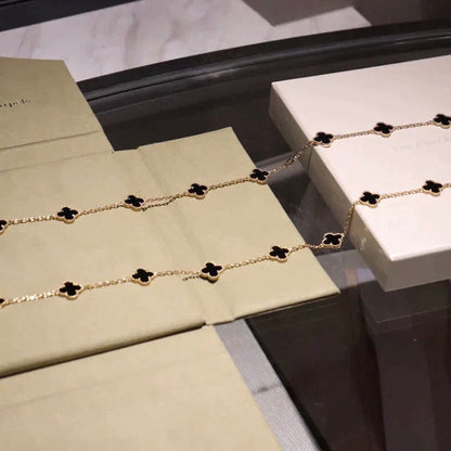 [⭐Maelin]CLOVER 20 MOTIFS ONYX NECKLACE