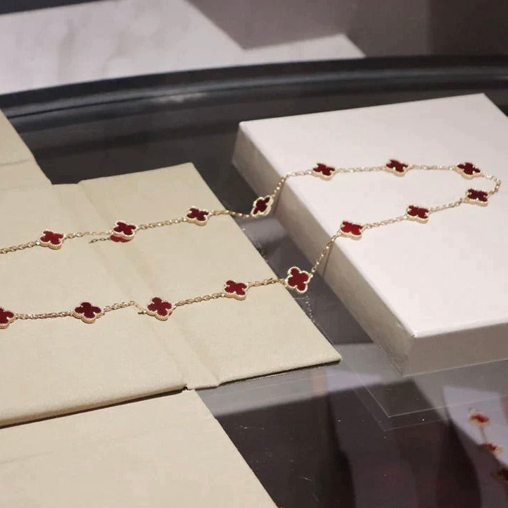 [⭐Maelin]CLOVER 20 MOTIFS CARNELIAN NECKLACE