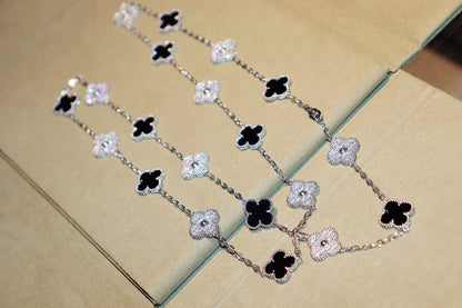 [⭐Maelin]CLOVER 20 MOTIFS ONYX DIAMOND SILVER