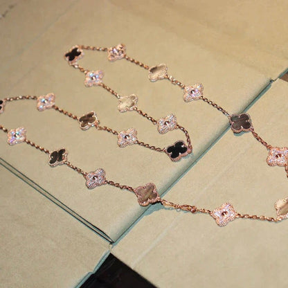 [⭐Maelin]CLOVER 20 MOTIFS DARK MOP DIAMOND  NECKLACE