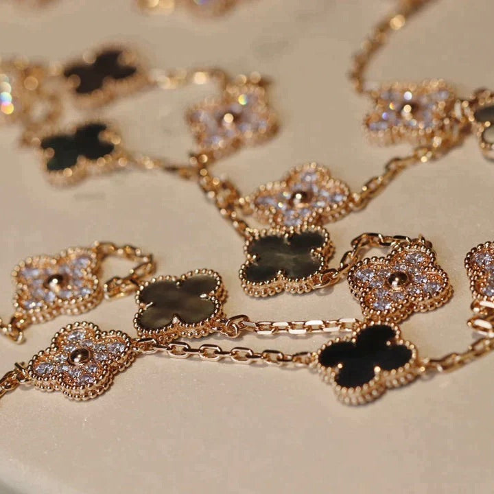 [⭐Maelin]CLOVER 20 MOTIFS DARK MOP DIAMOND  NECKLACE