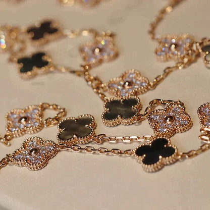 [⭐Maelin]CLOVER 20 MOTIFS DARK MOP DIAMOND  NECKLACE