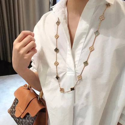 [⭐Maelin]CLOVER 20 MOTIFS DARK MOP DIAMOND  NECKLACE