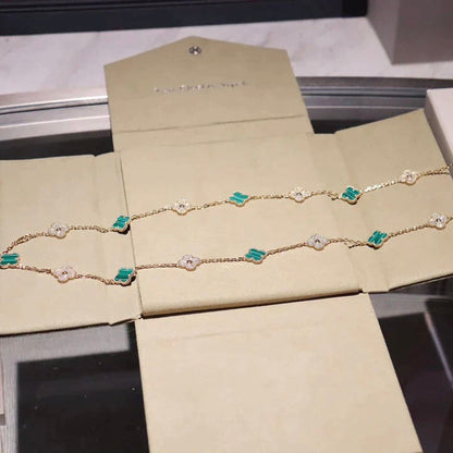 [⭐Maelin]CLOVER 20 MOTIFS MALACHITE DIAMOND NECKLACE