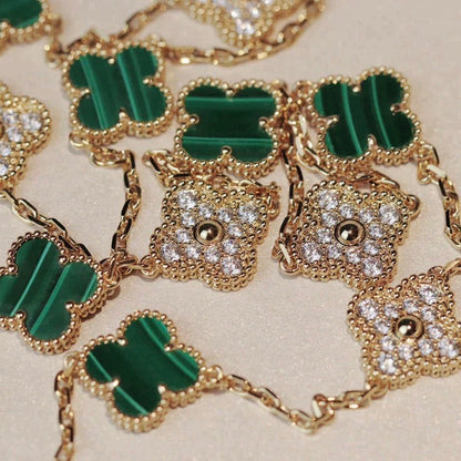 [⭐Maelin]CLOVER 20 MOTIFS MALACHITE DIAMOND NECKLACE