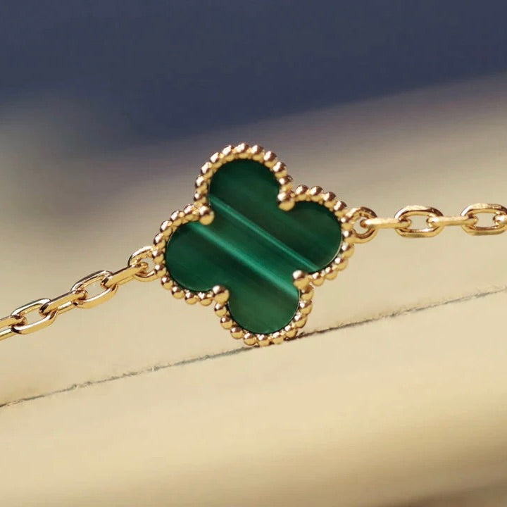 [⭐Maelin]CLOVER 20 MOTIFS MALACHITE DIAMOND NECKLACE