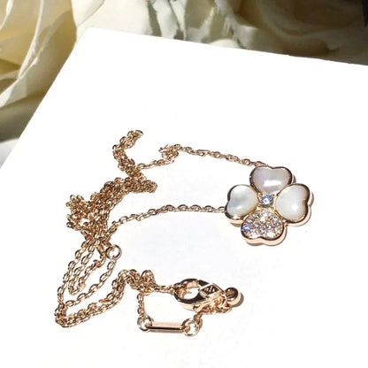 [⭐Maelin]CLOVER MOP DIAMOND ROSE GOLD NECKLACE