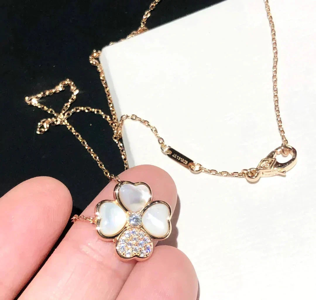 [⭐Maelin]CLOVER MOP DIAMOND ROSE GOLD NECKLACE
