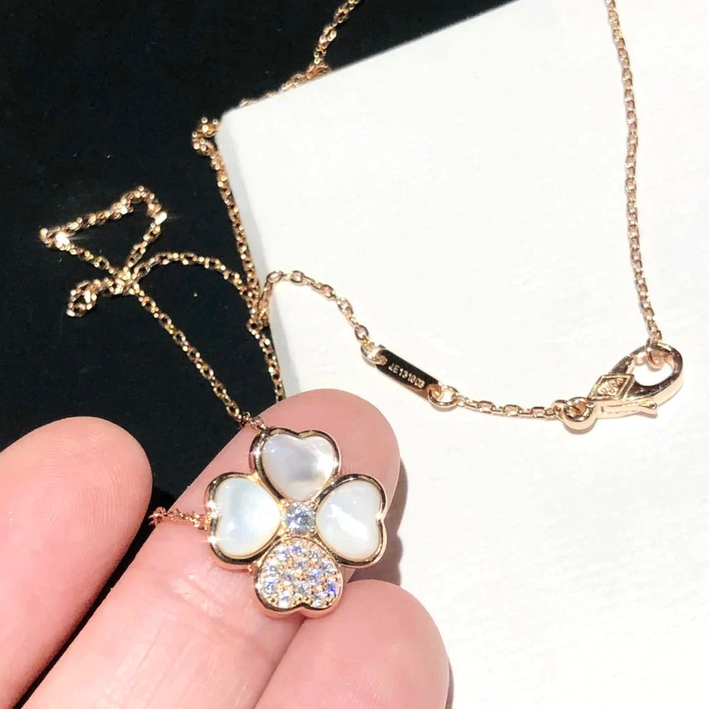 [⭐Maelin]CLOVER MOP DIAMOND ROSE GOLD NECKLACE