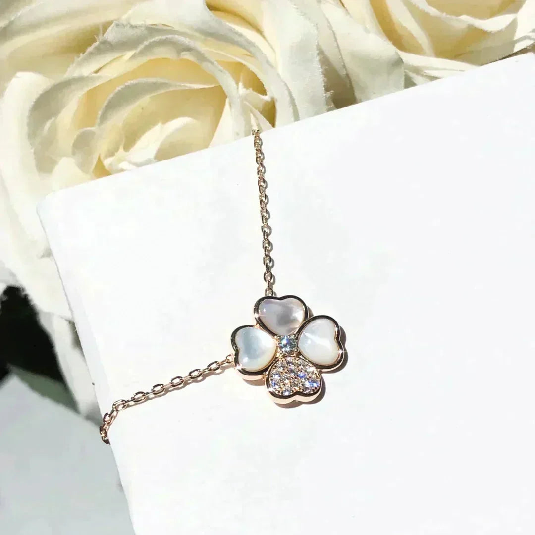 [⭐Maelin]CLOVER MOP DIAMOND ROSE GOLD NECKLACE