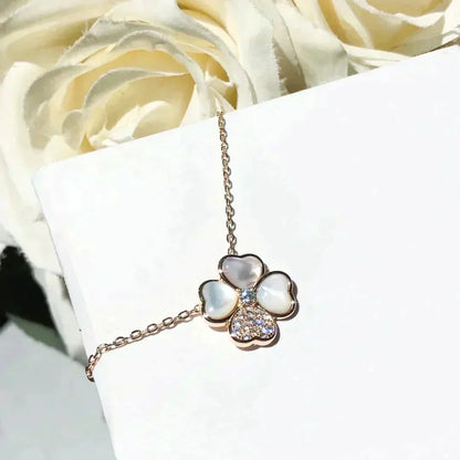 [⭐Maelin]CLOVER MOP DIAMOND ROSE GOLD NECKLACE