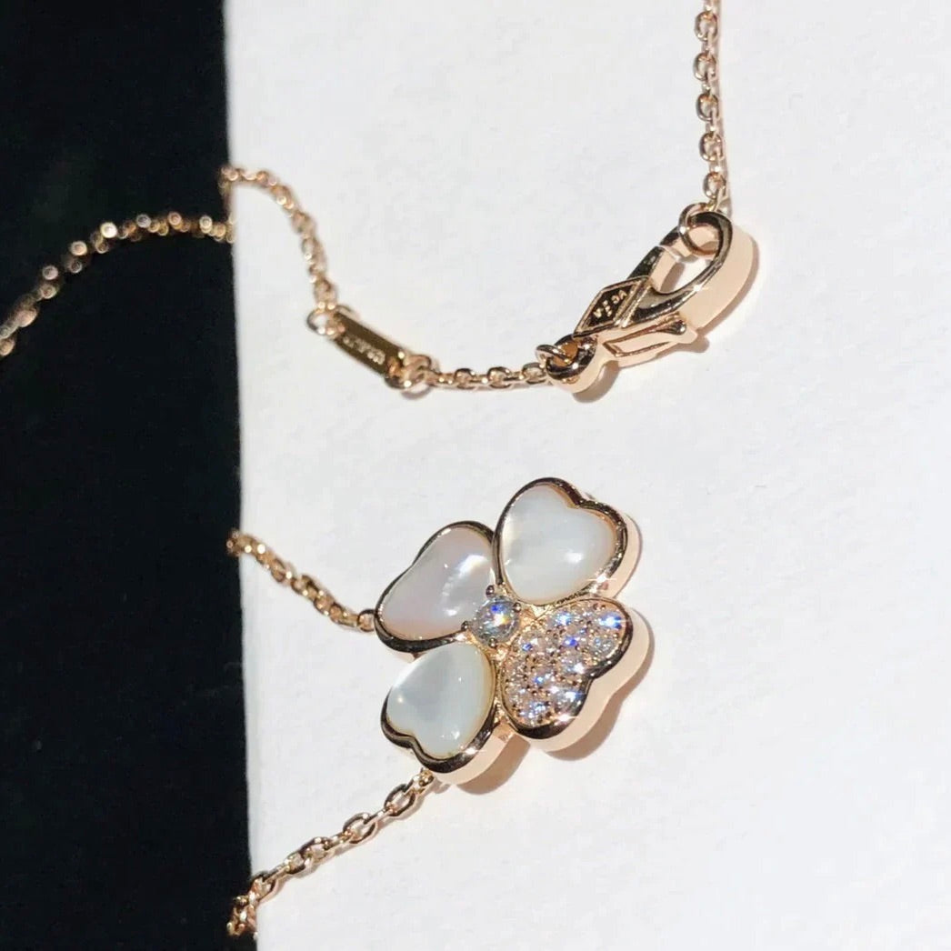 [⭐Maelin]CLOVER MOP DIAMOND ROSE GOLD NECKLACE