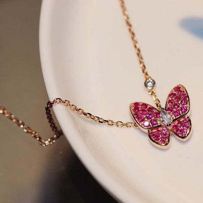 [⭐Maelin]BUTTERFLY RED DIAMOND ROSE GOLD NECKLACE