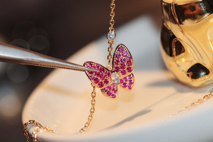 [⭐Maelin]BUTTERFLY RED DIAMOND ROSE GOLD NECKLACE