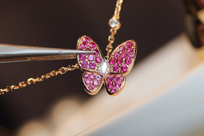 [⭐Maelin]BUTTERFLY RED DIAMOND ROSE GOLD NECKLACE