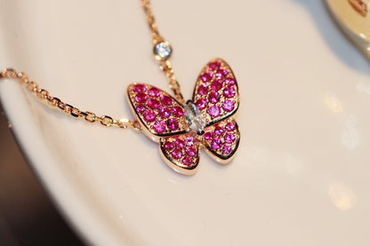 [⭐Maelin]BUTTERFLY RED DIAMOND ROSE GOLD NECKLACE