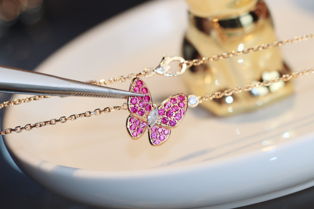 [⭐Maelin]BUTTERFLY RED DIAMOND ROSE GOLD NECKLACE