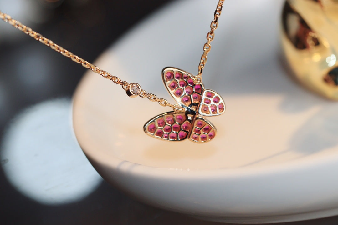 [⭐Maelin]BUTTERFLY RED DIAMOND ROSE GOLD NECKLACE