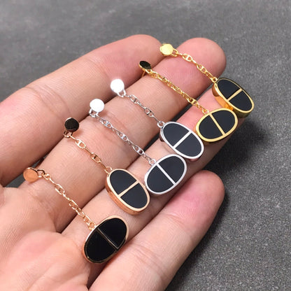 [⭐Maelin]CHAINE VERSO BLACK CERAMIC SILVER EARRINGS